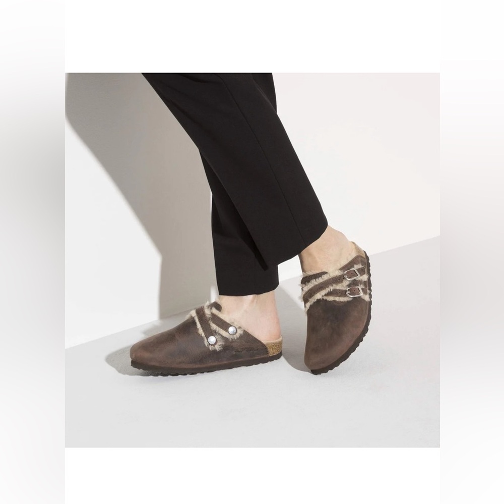 Birkenstock Blair Shearling Brown Oiled Leather Size 8.5